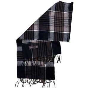 Black Brown 1826 100% Cashmere Black Brown Plaid Woven Scarf 12 X 58